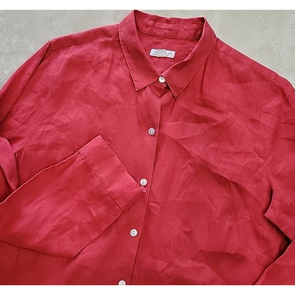 J jill womens long sleeve red love line button up shirt size medium